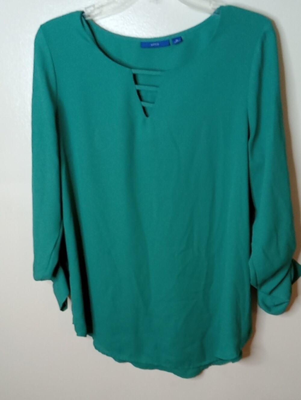 Apt. 9 Women's Size Medium Teal Three-Bar Accent Blouse . Office, Dressy